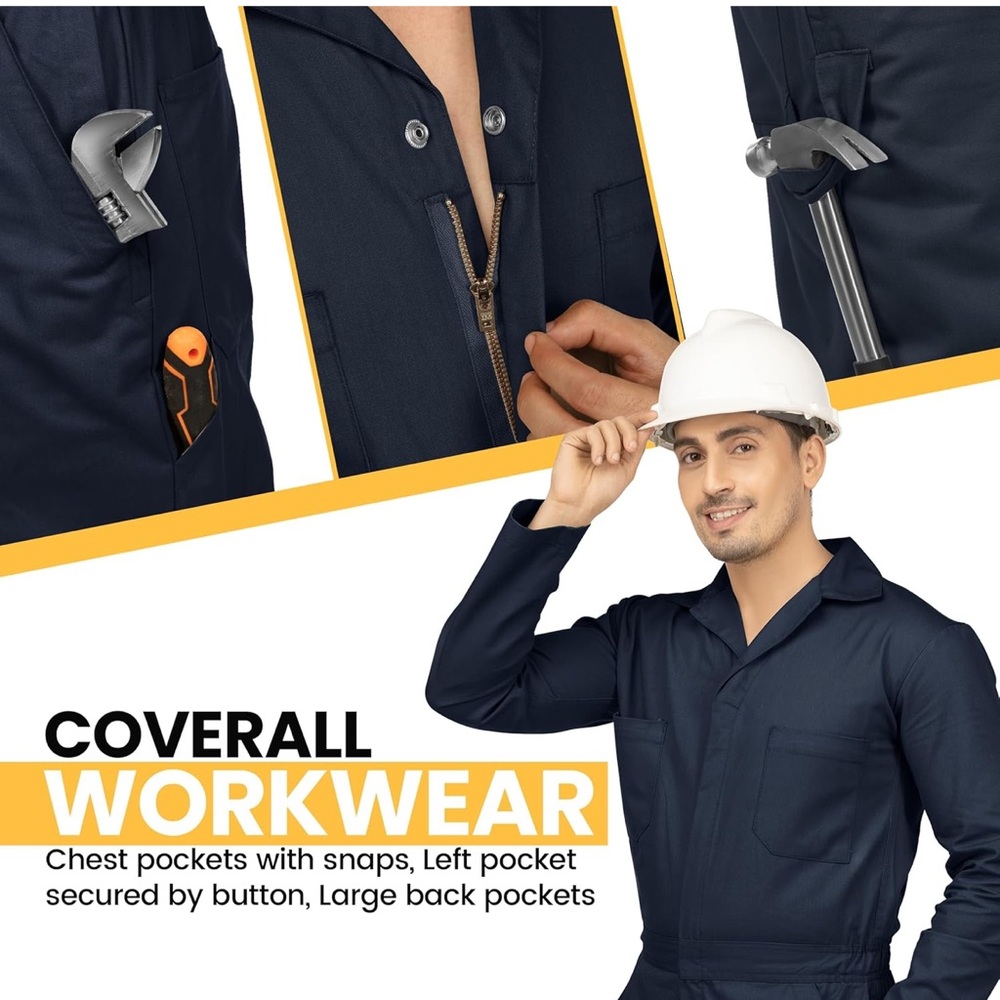 Men’S Twill Long Sleeve Coverall Utility Work Wear Sz L - Picture 4 of 7